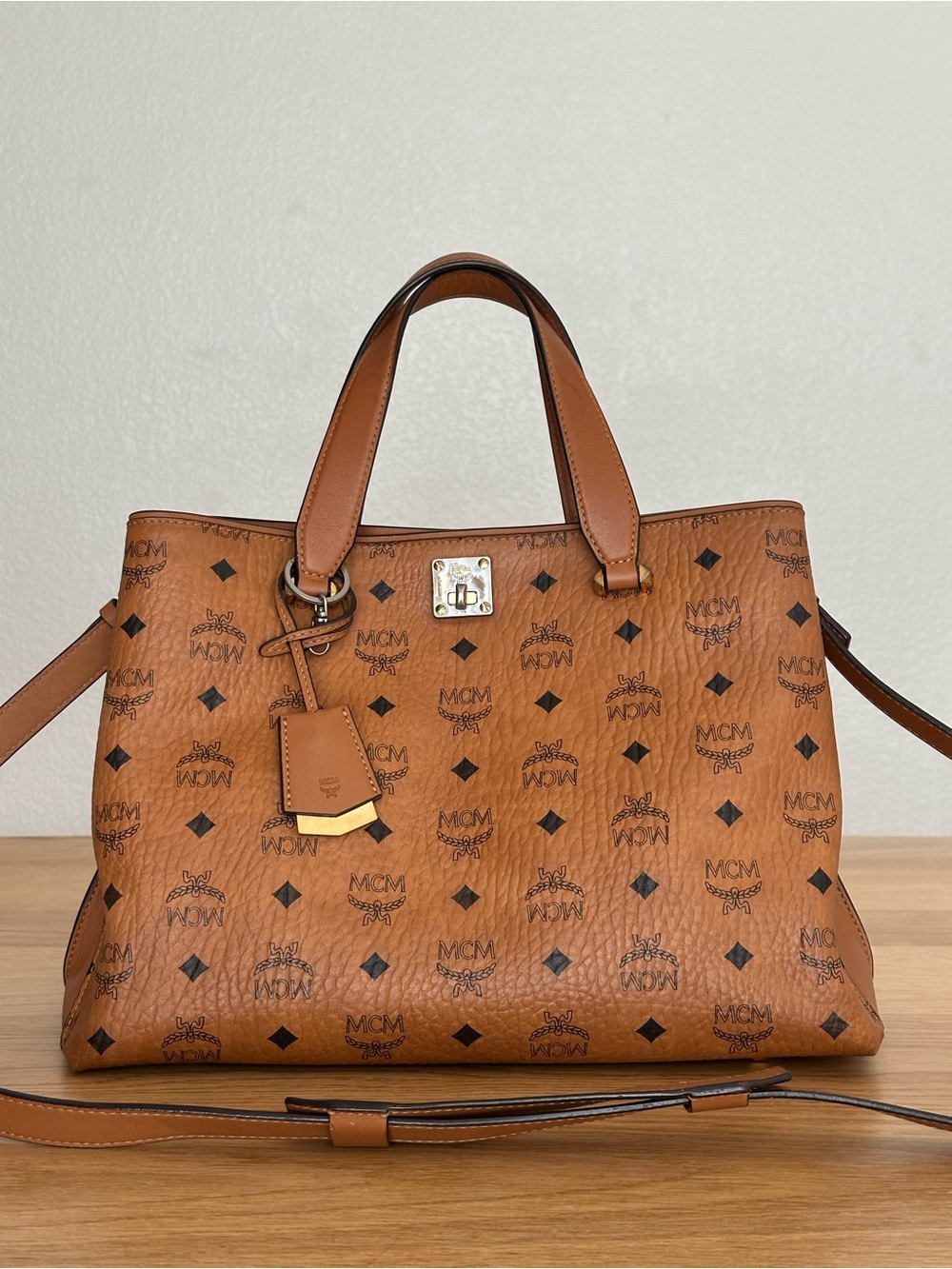 MCM Visetos Cognac Tote Bag